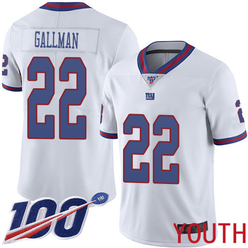 Youth New York Giants #22 Wayne Gallman Limited White Rush Vapor Untouchable 100th Season Football NFL Jersey